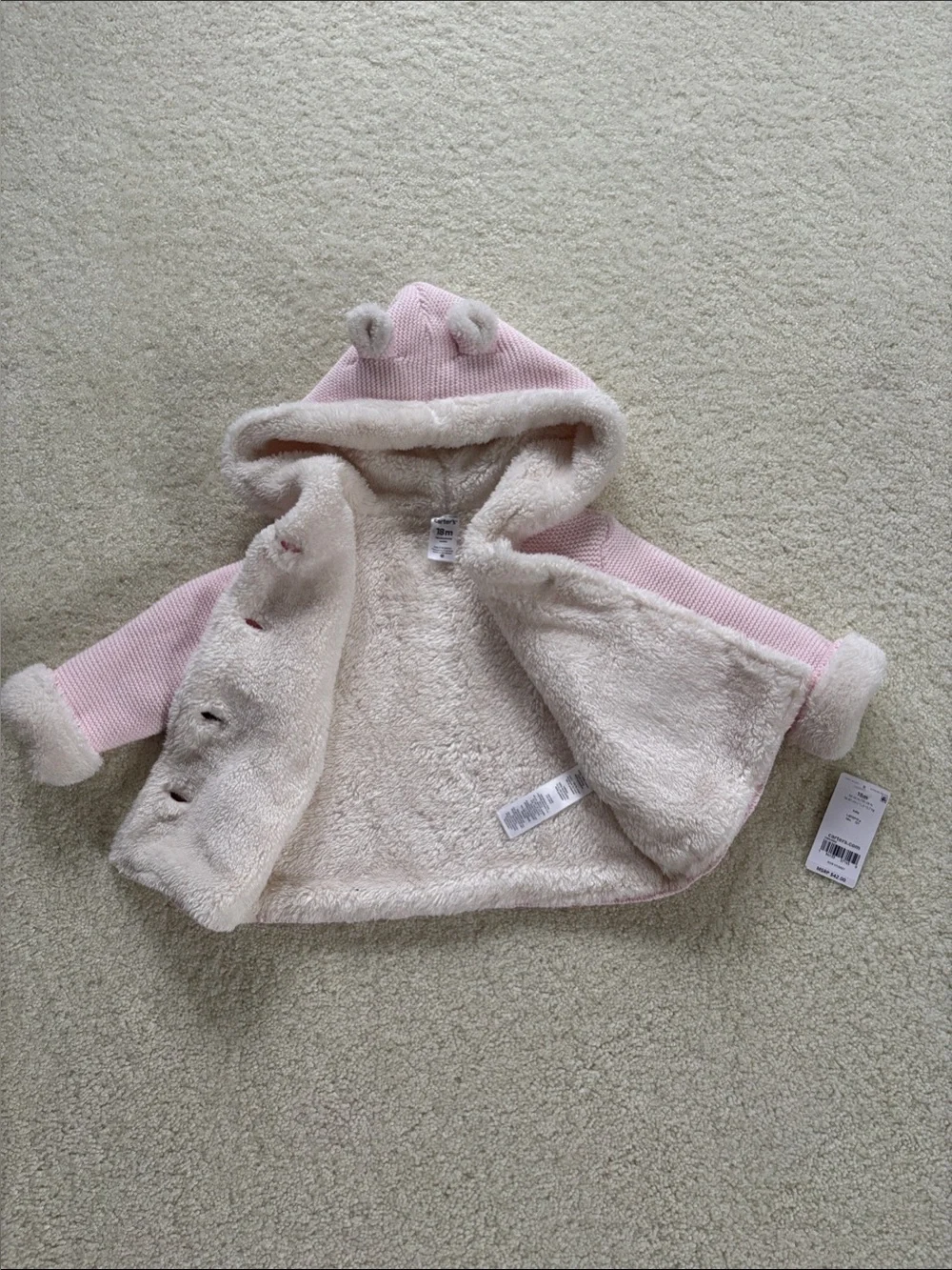 Carter's Pink Sherpa-Lined Hooded Baby Knit Jacket